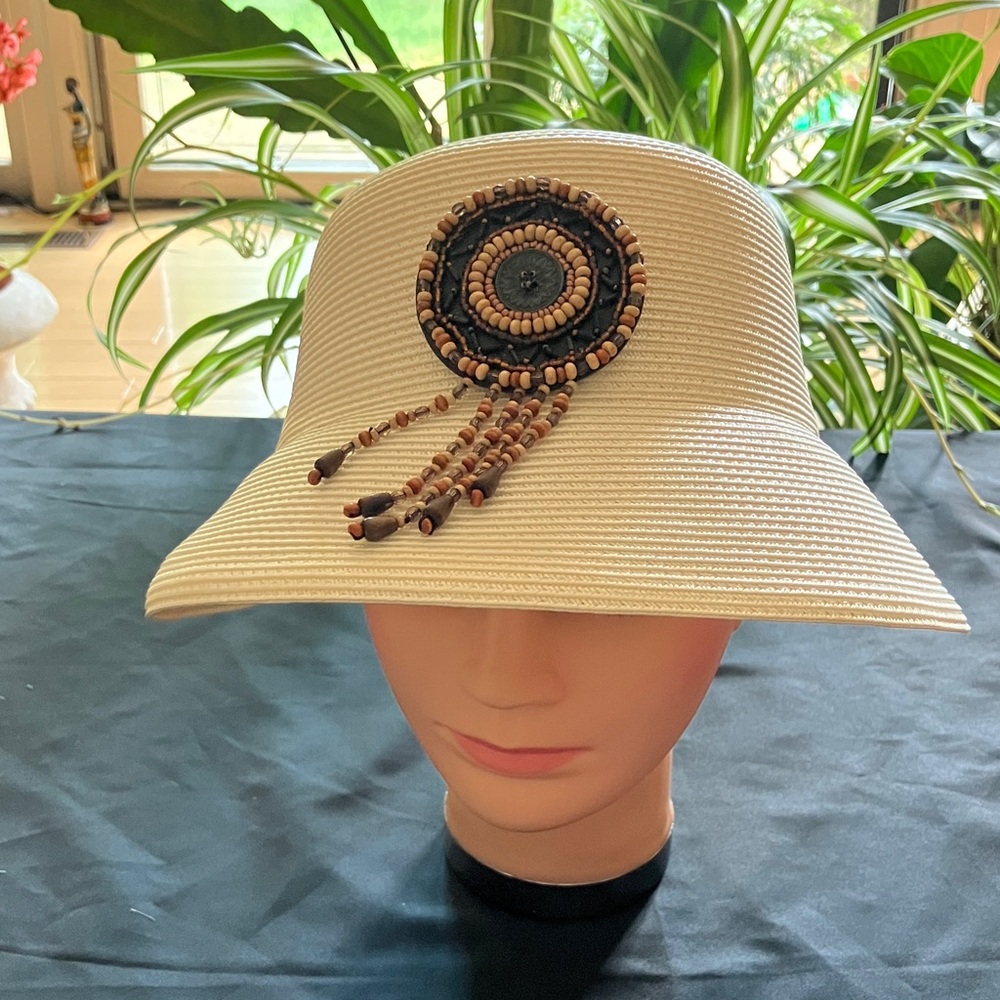 Elegant Cream Sun Hat with Beaded Accent